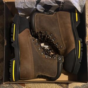 Chinook Brown Work Boots with Yellow Accents